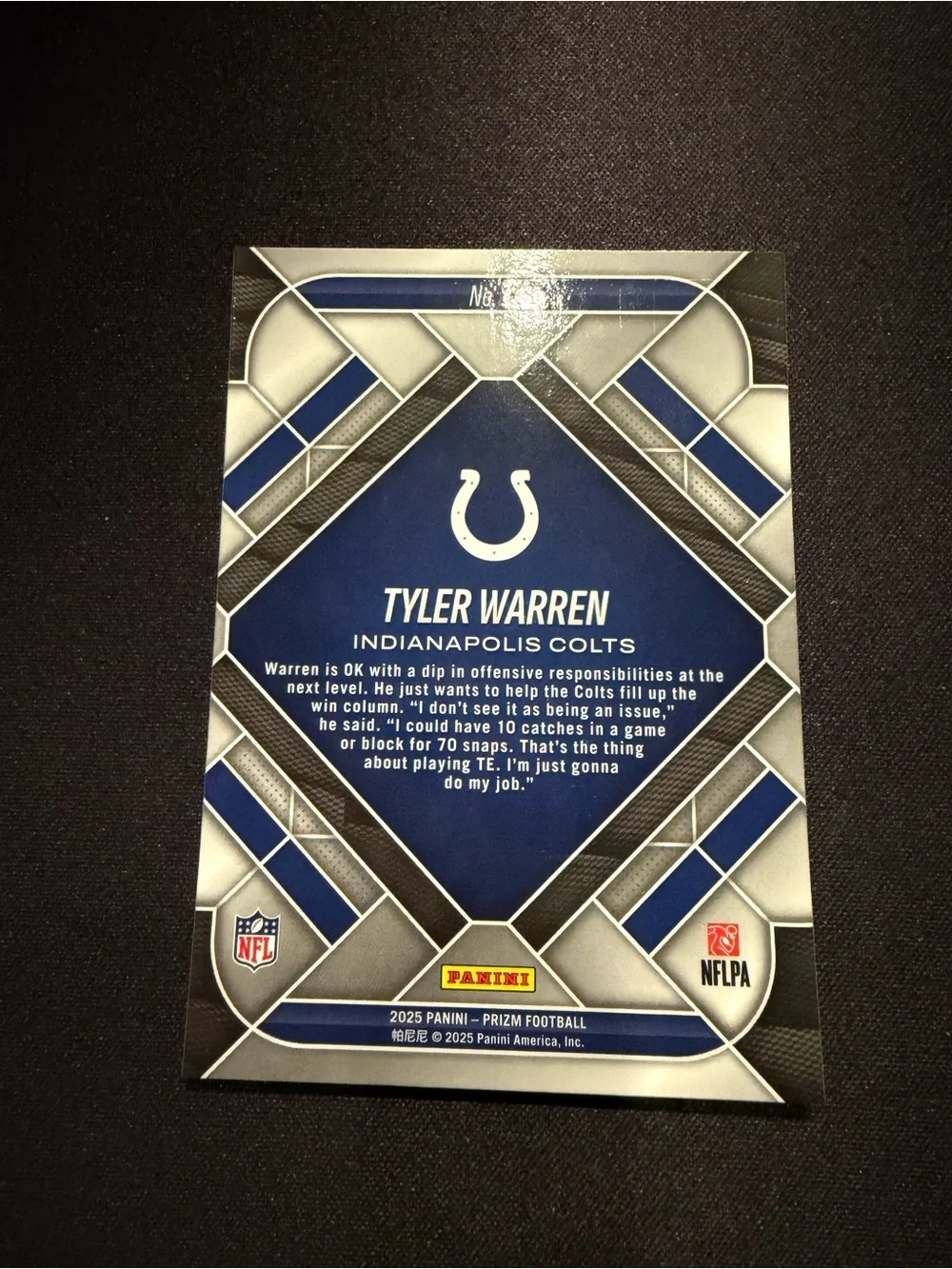 Tyler Warren Panini Prizm 2025 Emergent Rookie Card